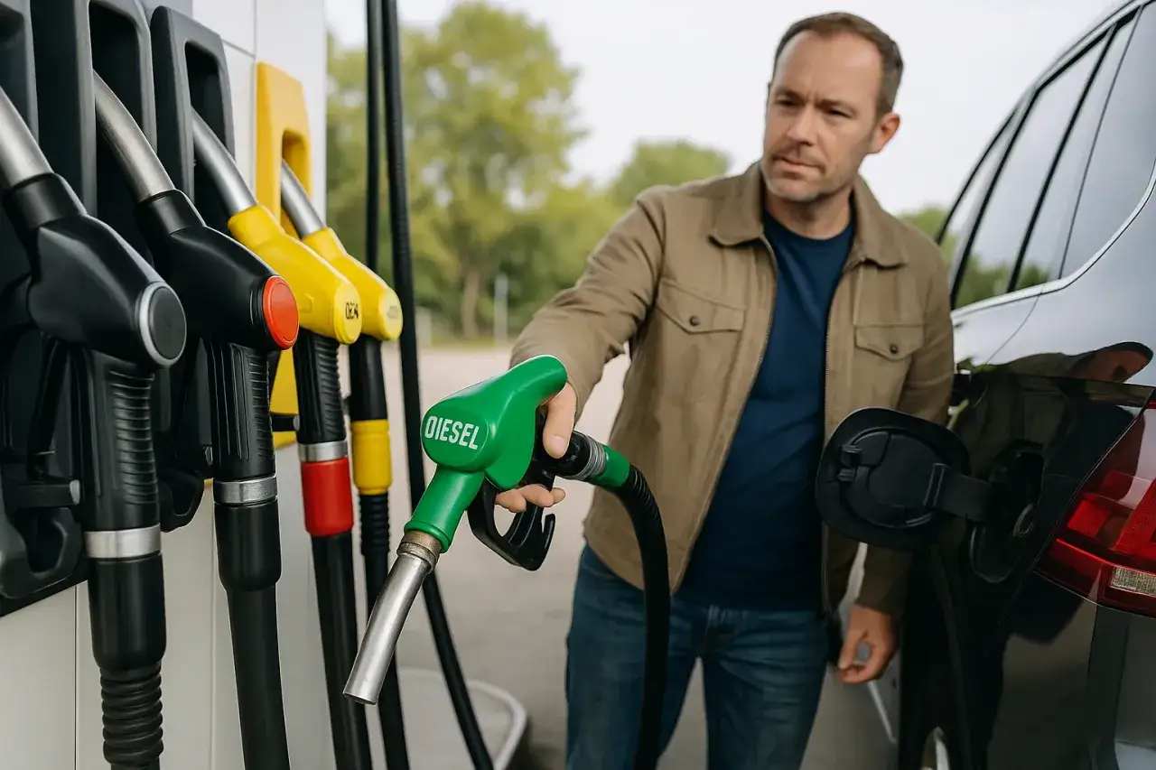 Różne kolory paliw diesel premium i standard